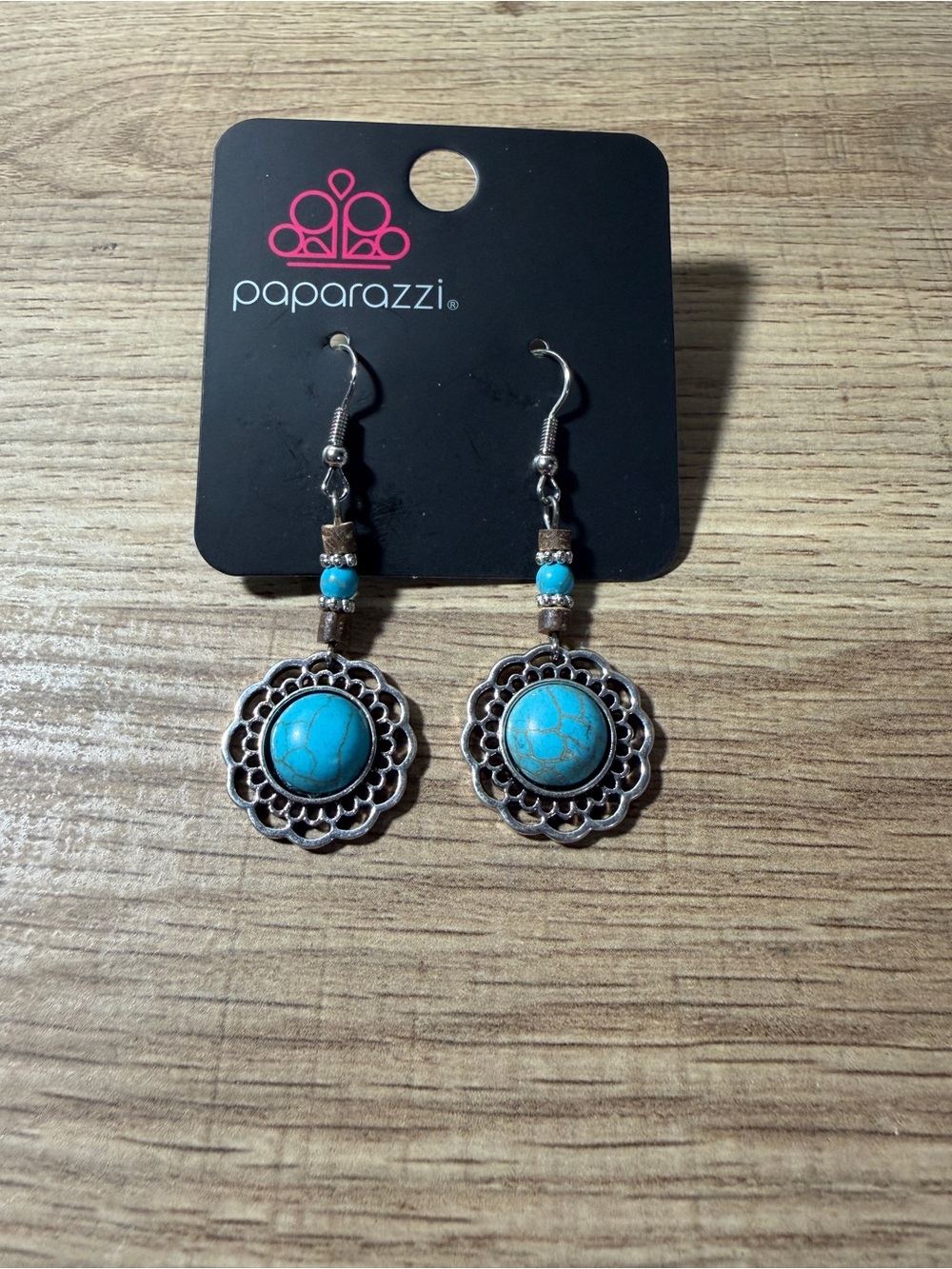 paparazzi Silver-Tone Turquoise Floral Drop Earrings